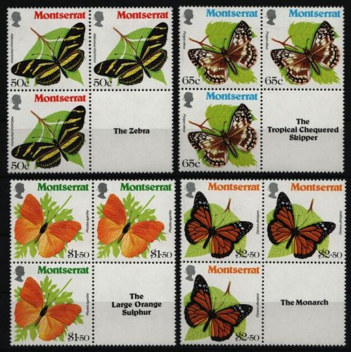 Montserrat 1981 - Mi-Nr. 441-444 ** - MNH - Viererblock - Schmetterlinge