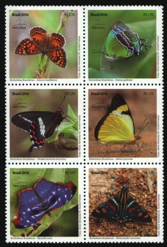 Brasilien 2016 - Mi-Nr. 4463-4468 ** - MNH - aus Block - Schmetterlinge