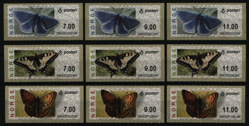 Norwegen - ATM 2007 - Mi-Nr. 7-9 ** - MNH - Schmetterlinge / Butterflies