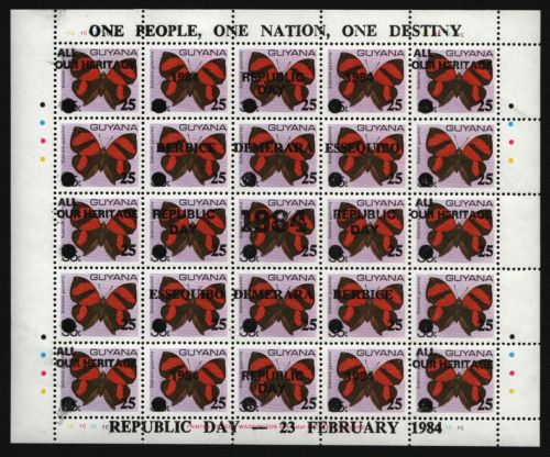 Guyana 1984 - Mi-Nr. 1073-1080 ** - MNH - Bogen - Schmetterlinge / Butterflies