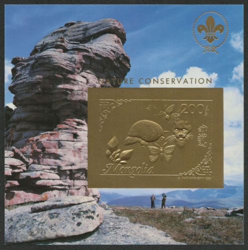 Mongolei 1993 - Mi-Nr. Block 212 ** - MNH - Gold - Fauna - Pfadfinder