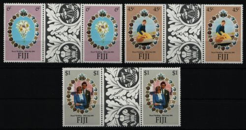 Fidschi 1981 - Mi-Nr. 436-438 ** - MNH - Stegpaare - Hochzeit Prinz Charles