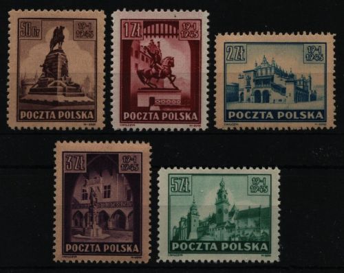 Polen 1945 - Mi-Nr. 393-397 ** - MNH - Krakau