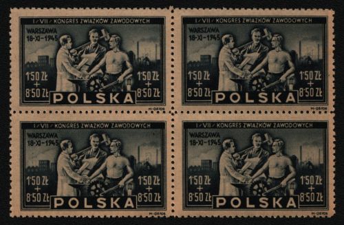 Polen 1945 - Mi-Nr. 413 ** - MNH - Viererblock - Gewerkschaftskongreß (II)