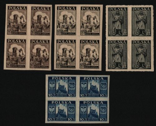 Polen 1946 - Mi-Nr. 441 a/b-443 ** - MNH - Viererblock - Baudenkmäler