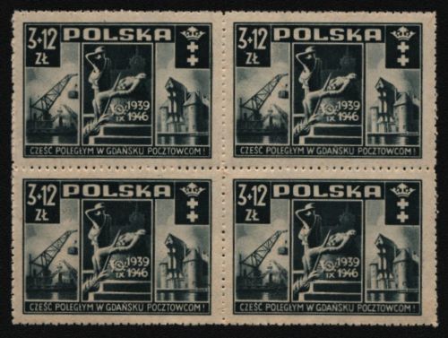 Polen 1946 - Mi-Nr. 444 ** - MNH - Viererblock - Postamt Danzig