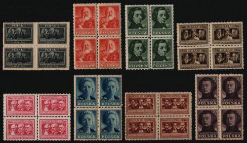 Polen 1947 - Mi-Nr. 463-470 A ** - MNH - Polnische Kultur II - Viererblock