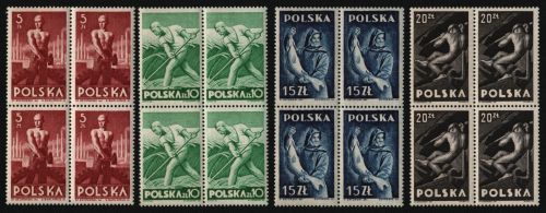 Polen 1947 - Mi-Nr. 472-475 ** - MNH - Viererblock - Berufe