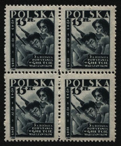 Polen 1948 - Mi-Nr. 485 ** - MNH - Viererblock - Warschauer Ghetto