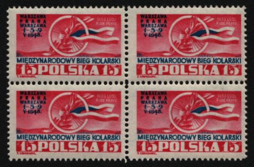 Polen 1948 - Mi-Nr. 486 ** - MNH - Viererblock - Radrundfahrt