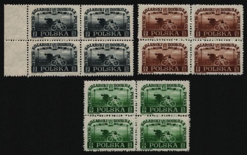 Polen 1948 - Mi-Nr. 487-489 ** - MNH - Viererblock - Sport - Rad / Bicycle (I)