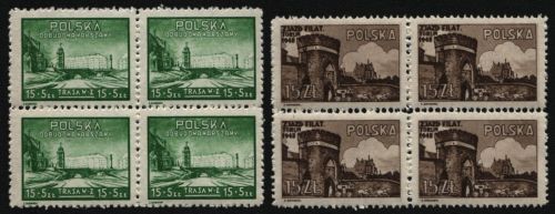 Polen 1948 - Mi-Nr. 502 & 503 ** - MNH - Viererblock - 2 Ausgaben
