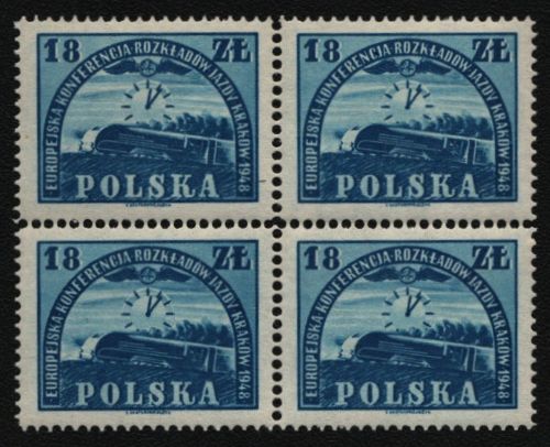 Polen 1948 - Mi-Nr. 504 ** - MNH - Viererblock - Eisenbahnkonferenz