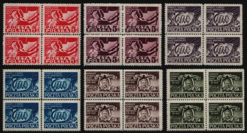Polen 1948 - Mi-Nr. 505-510 ** - MNH - Viererblock - Kongreß (I)