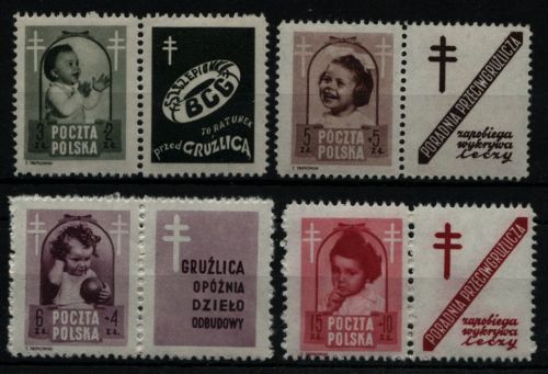 Polen 1948 - Mi-Nr. 511-514 ** - MNH - Tuberkulose - Zierfeld (II)
