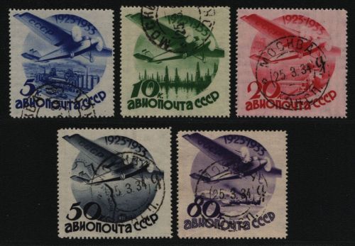 Russia / Sowjetunion 1934 - Mi-Nr. 462-466 gest / used - mit WZ - Luftfahrt (1)