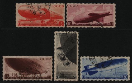 Russia / Sowjetunion 1934 - Mi-Nr. 483-487 gest / used - Luftschiffe (II)