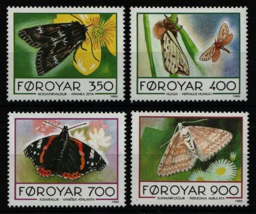 Färöer 1993 - Mi-Nr. 252-255 ** - MNH - Schmetterlinge / Butterflies
