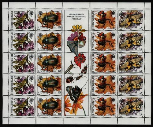 Jugoslawien 1996 - Mi-Nr. 2751-2754 ** - MNH - ZD-Bogen - Insekten / Insects