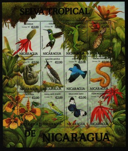 Nicaragua 1993 - Mi-Nr. 3236-3247 ** - MNH - ZD-Bogen - Fauna & Flora