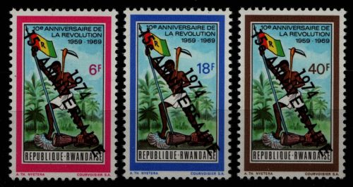 Ruanda 1974 - Mi-Nr. 667-669 ** - MNH - 15. Jahrestag der Revolution