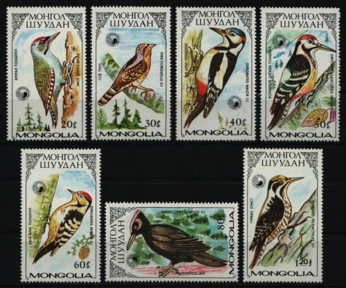 Mongolei 1987 - Mi-Nr. 1851-1857 ** - MNH - Spechte / Woodpecker