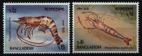 Bangladesch 1991 - Mi-Nr. 411-412 ** - MNH - Garnelen / Shrimps