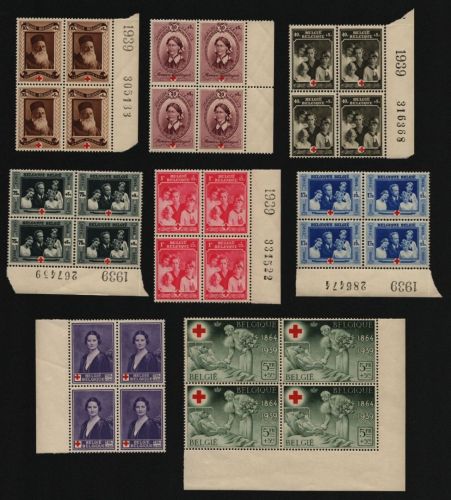 Belgien 1939 - Mi-Nr. 497-504 ** - MNH - Viererblöcke