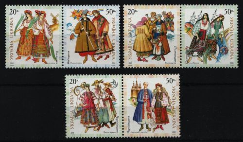 Ukraine 2001 - Mi-Nr. 476-481 A ** - MNH - Paare - Trachten