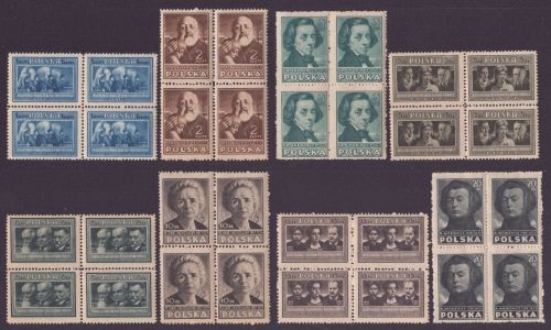 Polen 1947 - Mi-Nr. 455-462 A ** - MNH - Polnische Kultur I - Viererblock (I)