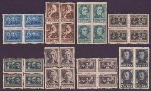 Polen 1947 - Mi-Nr. 455-462 A ** - MNH - Polnische Kultur I - Viererblock (II)