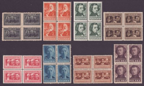 Polen 1947 - Mi-Nr. 463-470 A ** - MNH - Polnische Kultur II - Viererblock (I)