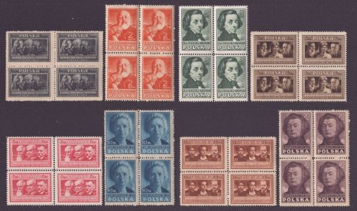 Polen 1947 - Mi-Nr. 463-470 A ** - MNH - Polnische Kultur II - Viererblock (II)