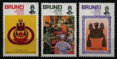 Brunei 1978 - Mi-Nr. 221-223 ** - MNH - 10. Jahrestag der Krönung des Sultans