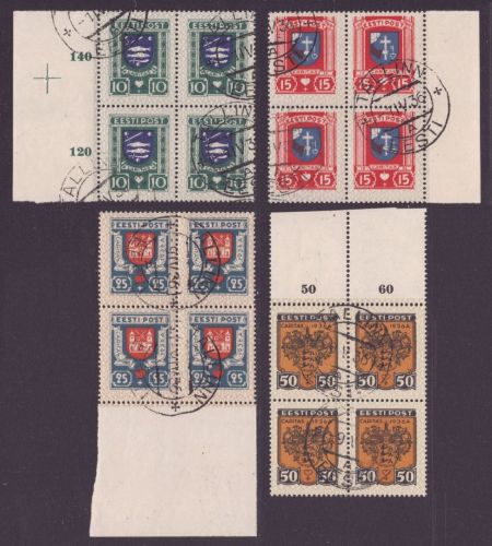 Estland 1936 - Mi-Nr. 109-112 gest / used - Viererblöcke