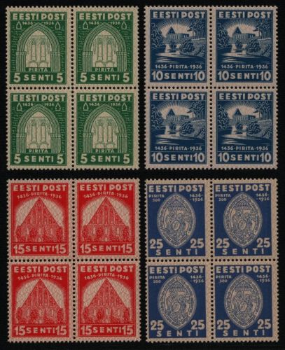 Estland 1936 - Mi-Nr. 120-123 ** - MNH - Viererblöcke - Mängel / Faults