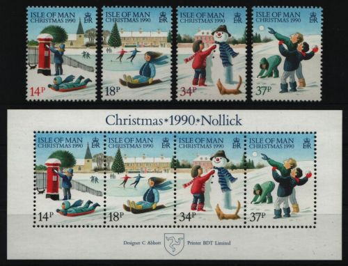 Isle of Man 1990 - Mi-Nr. 448-451 a & Block 14 ** - MNH - Weihnachten / X-mas