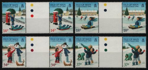 Isle of Man 1990 - Mi-Nr. 448-451 a ** - MNH - Stegpaare - Weihnachten / X-mas