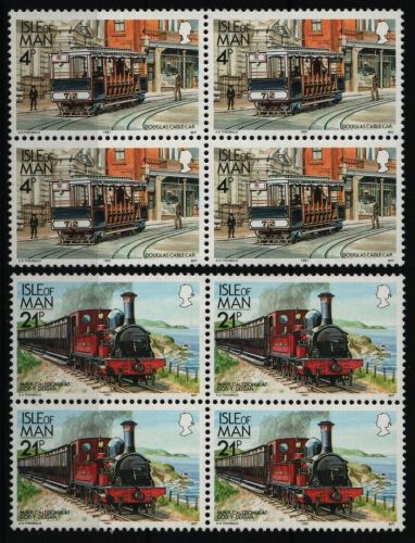 Isle of Man 1991 - Mi-Nr. 457-458 ** - MNH - Viererblock - Eisenbahn / Trains