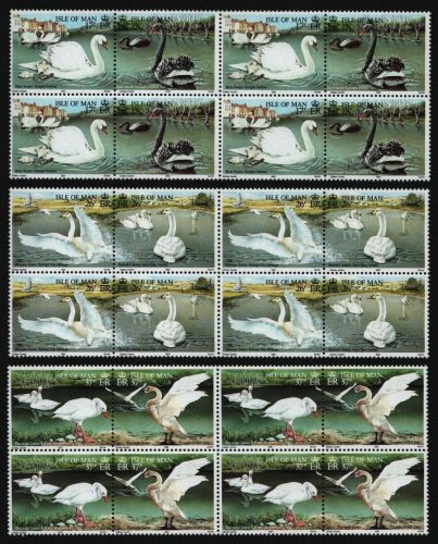 Isle of Man 1991 - Mi-Nr. 478-483 ** - MNH - Viererblock - Schwäne / Swans