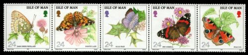 Isle of Man 1993 - Mi-Nr. 555-559 ** - MNH - Streifen - Schmetterlinge (I)