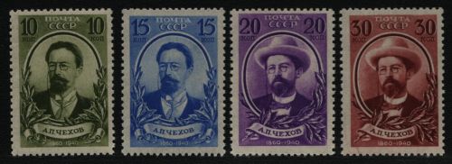 Russia / Sowjetunion 1940 - Mi-Nr. 732-735 ** - MNH - Tschechow / Chekhov (I)