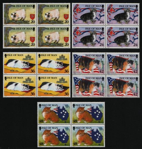 Isle of Man 1996 - Mi-Nr. 668-672 ** - MNH - Viererblock - Katzen / Cats