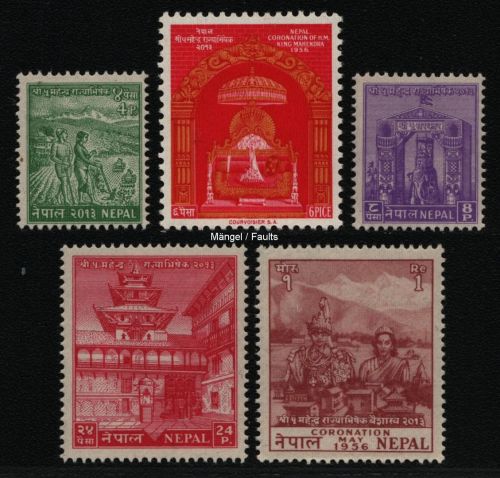 Nepal 1956 - Mi-Nr. 92-96 ** - MNH - Krönung - Mängel / Faults