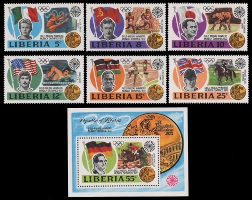 Liberia 1973 - Mi-Nr. 855-860 A & Block 64 A ** - MNH - Olympia München