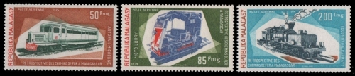Madagaskar 1974 - Mi-Nr. 713-715 ** - MNH - Lokomotiven / Locomotives