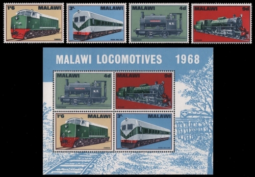 Malawi 1968 - Mi-Nr. 84-87 & Block 11 ** - MNH - Lokomotiven / Locomotives