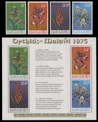 Malawi 1975 - Mi-Nr. 246-249 & Block 40 ** - MNH - Orchideen / Orchids