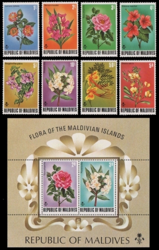 Malediven 1973 - Mi-Nr. 487-494 & Block 22 ** - MNH - Blumen / Flowers