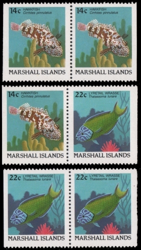 Marshall-Inseln 1988 - Mi-Nr. 152 D & 154 D ** - MNH - 3 Paare - Fische / Fish